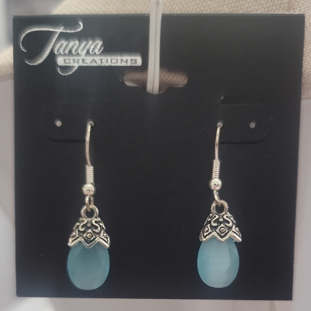 Tanya Creations Silver Tone Blue Teardrop Earrings